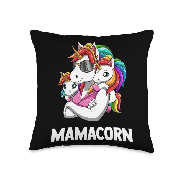 Unicorn Mama Two Kids Cool Mom Throw Pillow