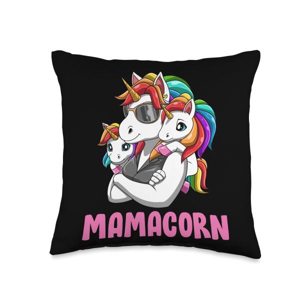 Unicorn Mama with Two Kids Cool Mom Throw Pillow