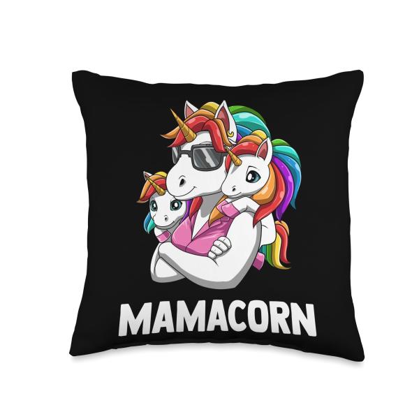 Cool Unicorn Mama with Two Kids Mom Throw Pillow