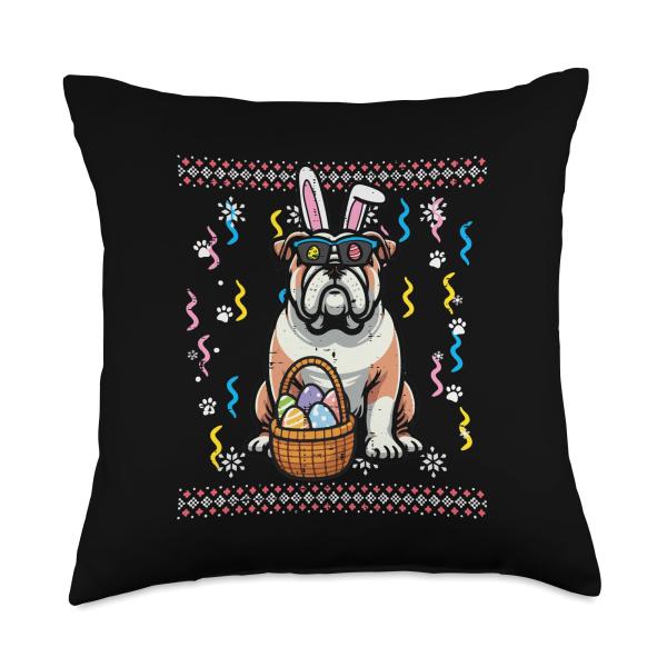 Easter English Bulldog Funny Dog Egg Hunt Men Women Kids Throw Pillow