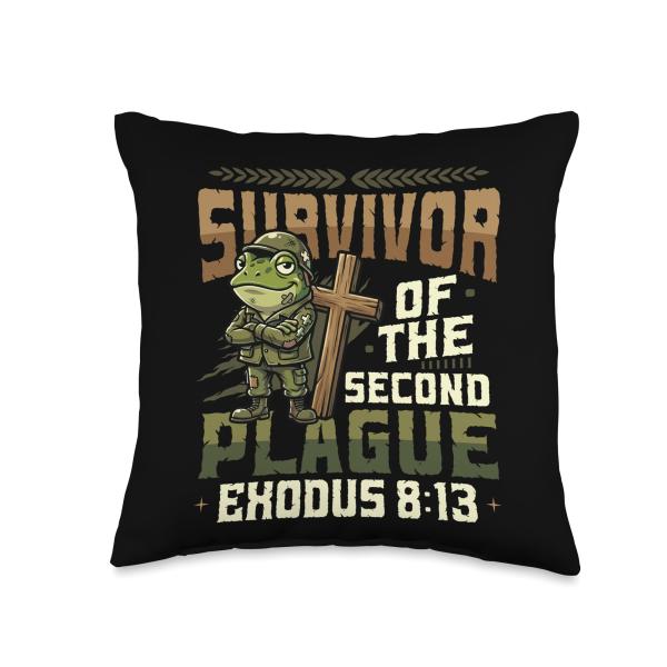 Christian Humor Survivor of The Second Plague Funny Frog Throw Pillow