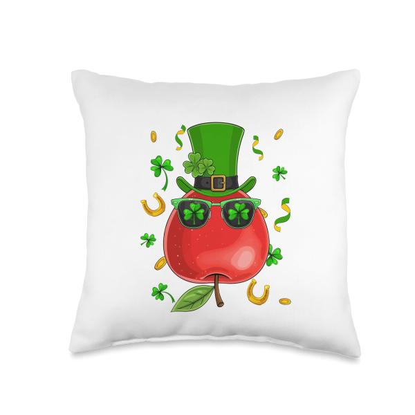 Apple Sunglasses Shamrocks St. Patrick's Day Irish Vegan Throw Pillow
