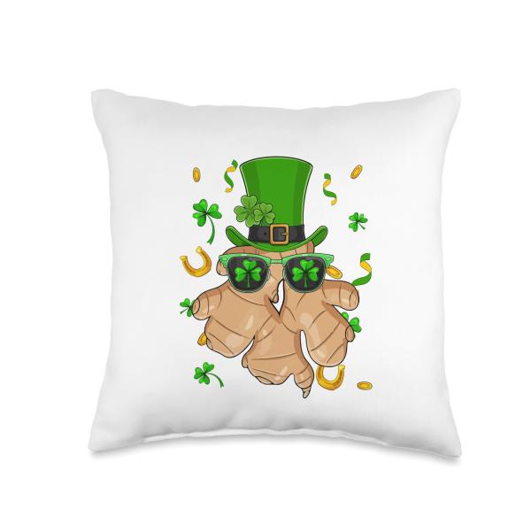 Ginger Sunglasses Shamrocks St. Patrick's Day Irish Vegan Throw Pillow
