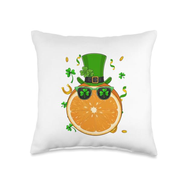 Orange Sunglasses Shamrocks St. Patrick's Day Irish Vegan Throw Pillow