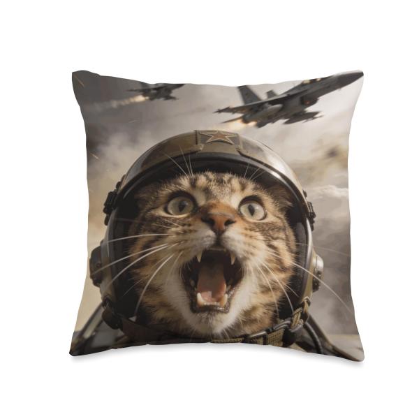 Funny Cat Fighter Pilot Meme Epic Aviation Art Throw Pillow