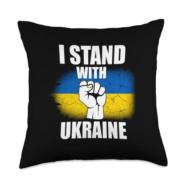 Distressed Ukraine Flag I Stand with Ukraine Support Peace Throw Pillow