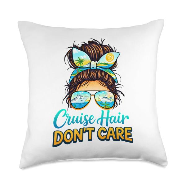 Cruise Hair Don't Care Funny Cruising Ship for Women Cruise Throw Pillow