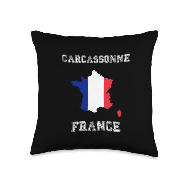 Retro Carcassonne France Distressed France Flag Throw Pillow