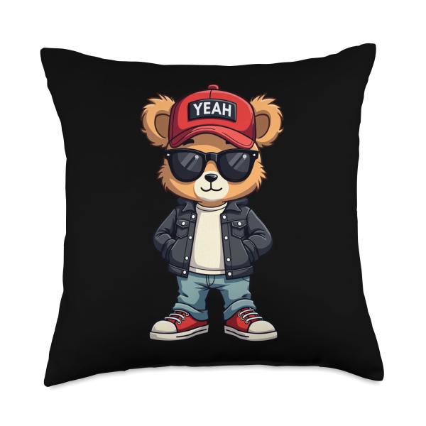 Punk Rocker Rapper Popster Punker Teddy Bear Rap Hip Hop Throw Pillow