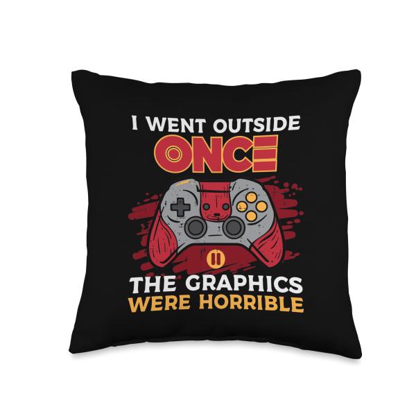 Gamer Went Outside Once Graphics Horrible Gaming Men Boy Kid Throw Pillow