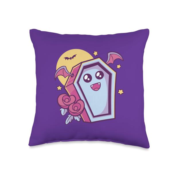 Cute Vampire Coffin Cartoon Halloween Spooky Throw Pillow