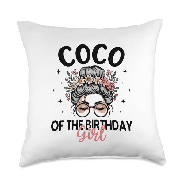 Coco of The Birthday Girl Messy Bun Floral Sunglasses Party Throw Pillow