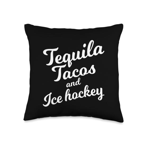 Tequila Tacos and Ice Hockey Shirt Cinco De Mayo Men Women Throw Pillow