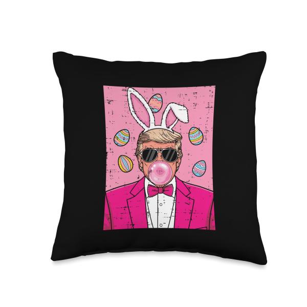 Easter Trump Bunny Ears Bubblegum Funny Girls Kids Women Throw Pillow