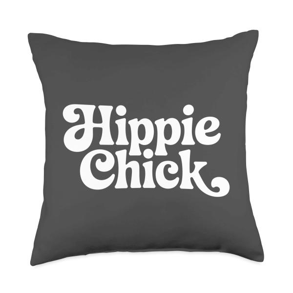 Hippie Chick Groovy Retro Typography Boho Vibes Throw Pillow