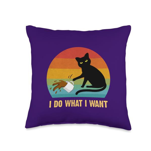 Funny Black Cat I Do What I Want Retro Cat Lovers Men Women Throw Pillow