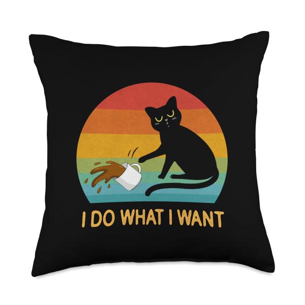 Funny Black Cat I Do What I Want Retro Cat Lovers Men Women Throw Pillow