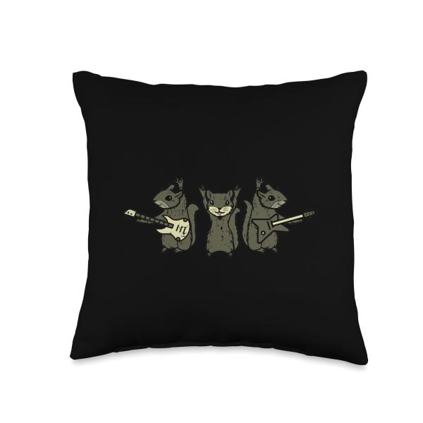 Rocker Squirrels Playing Guitar Cool Rock Men Boys Kid Youth Throw Pillow