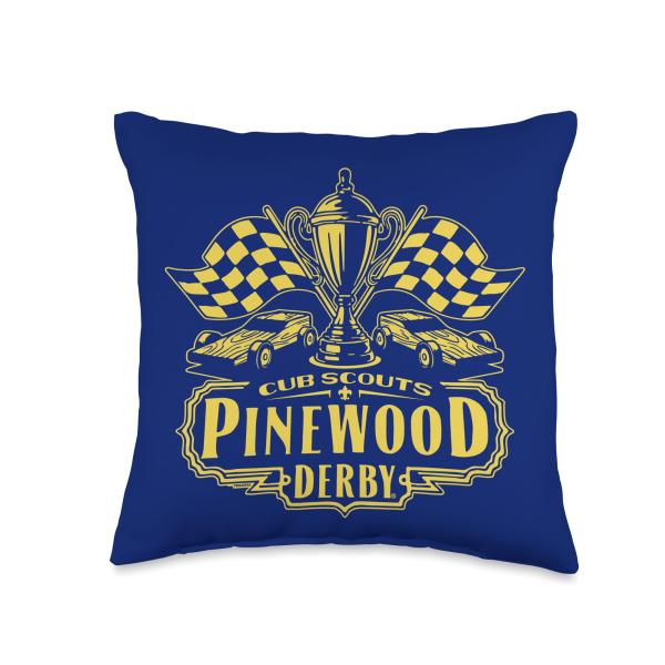 Pinewood Derby Cub Scouts Checkered Flag Racing Trophy Logo Throw Pillow