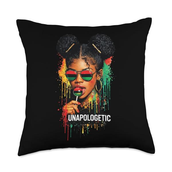Women's Unapologetic Afro Buns Melanin Dripping Juneteenth Throw Pillow
