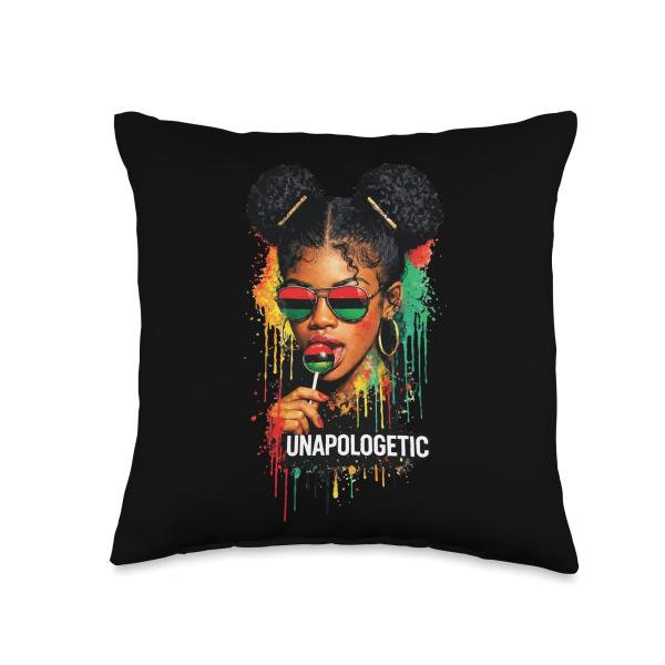 Women's Unapologetic Afro Buns Melanin Dripping Juneteenth Throw Pillow