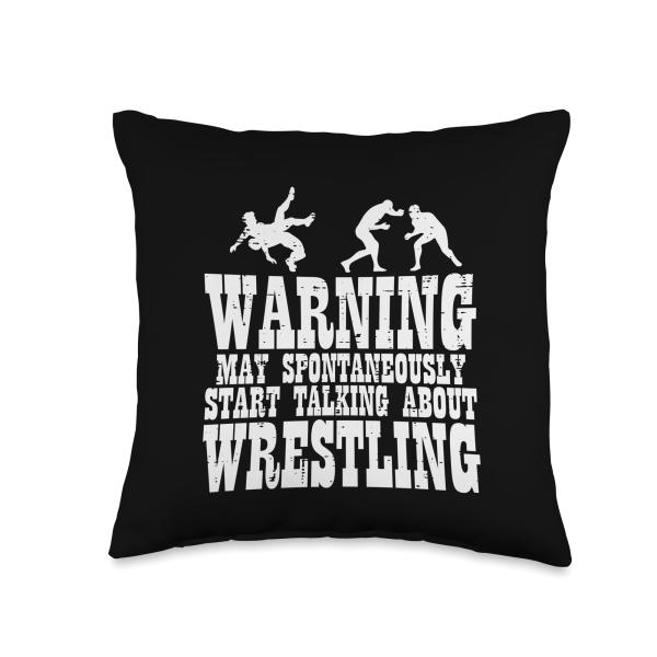 Warning May Talk About Wrestling Wrestler Men Women Boy Kids Throw Pillow