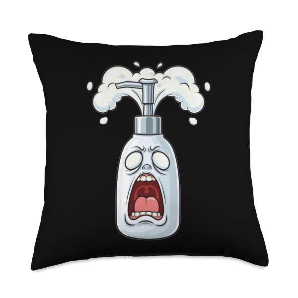 Crazy Foaming Soap Pump Screaming Face Humor Throw Pillow