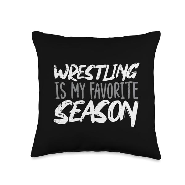 Wrestling is My Favorite Season Funny Men Boys Kids Women Throw Pillow