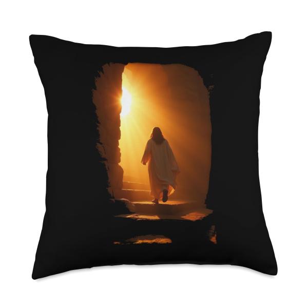 Jesus Christ Glorious Resurrection Christian Faith (Black) Throw Pillow