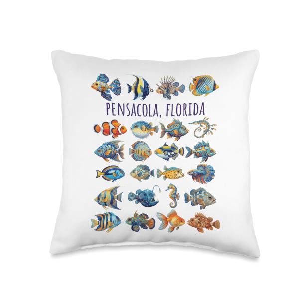 Pensacola Florida Colorful Fish Design Throw Pillow
