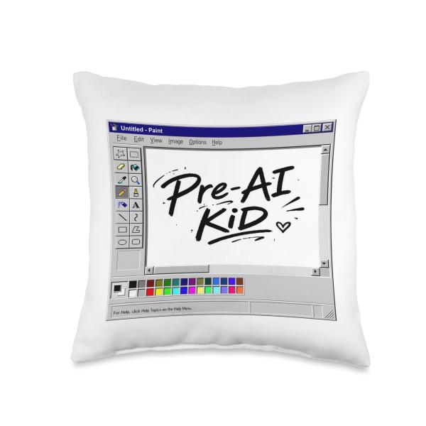 Pre-AI Kid - Y2K Nostalgia Throwback Gen Z Throw Pillow