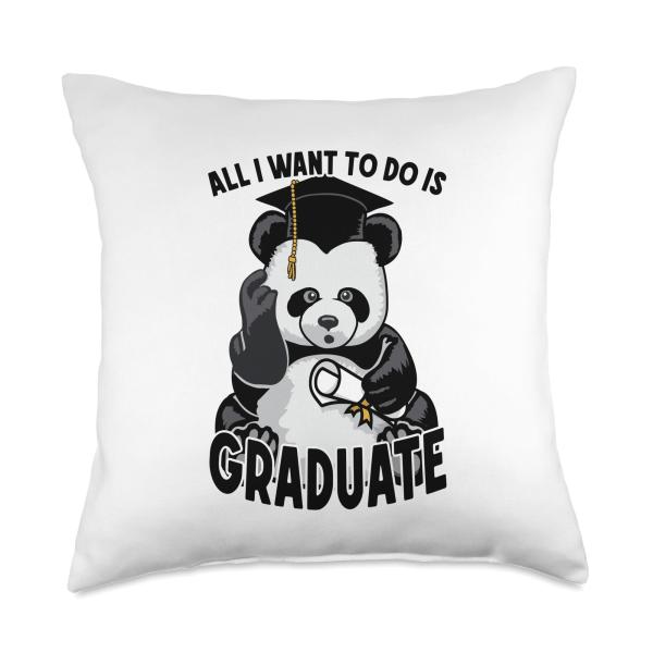 Senior Graduation Funny Cute Confused Panda Bear Graduate Throw Pillow