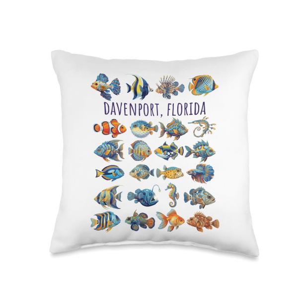 Davenport Florida Colorful Fish Design Throw Pillow