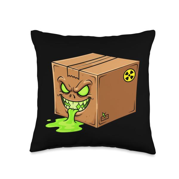 Radioactive Evil Package Toxic Slime Monster Box Throw Pillow