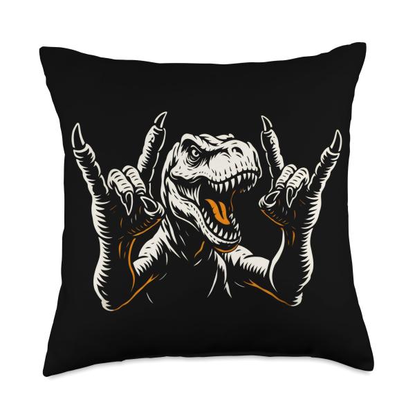 Dinosaur Rock On, Dino Rock and Roll, Funny Rocker Graphic Throw Pillow