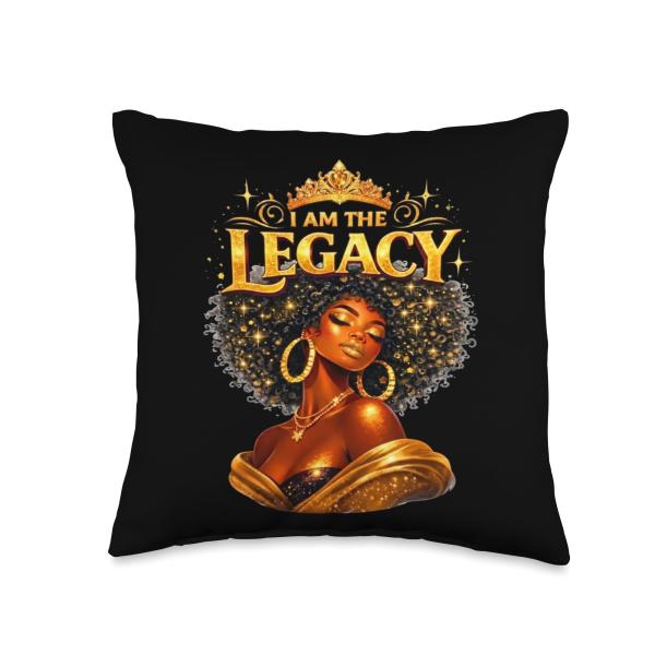 I Am The Legacy Afro Queen Shirt - Black Heritage Tee Throw Pillow
