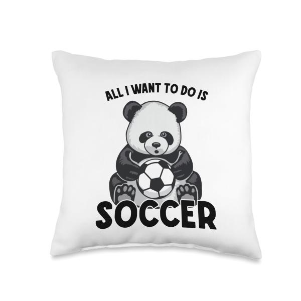 Panda Soccer All I Want to Do is Cute Bear Player Throw Pillow