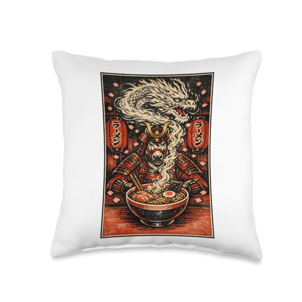 Zodiac Chinese New Year of the Horse Dragon Steam Ramen 2026 Throw Pillow
