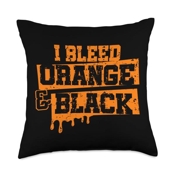 I Bleed Orange ＆ Black Game Day Sports Fan Throw Pillow