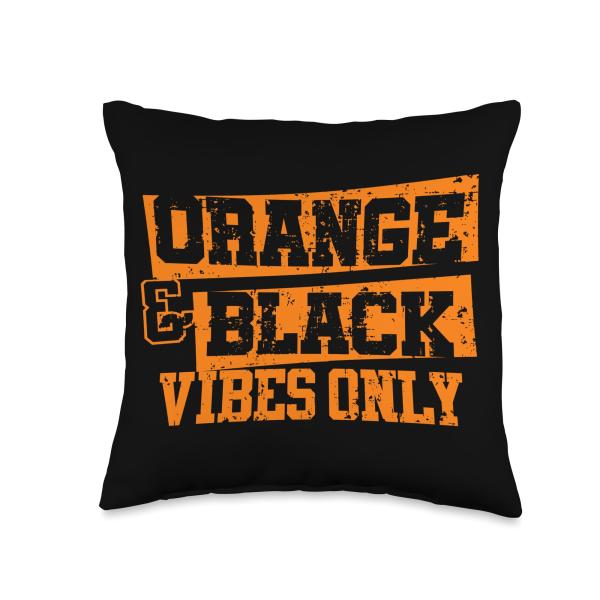 Orange ＆ Black Vibes Only Game Day Sports Fan Throw Pillow