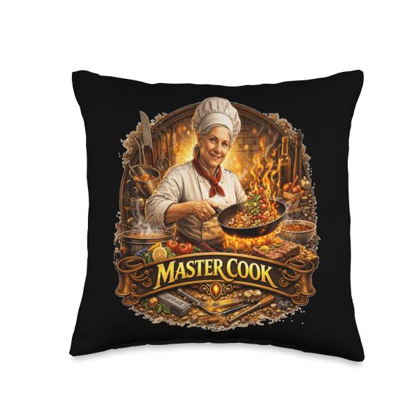 Master Cook Woman with Pan Cooking Throw Pillow