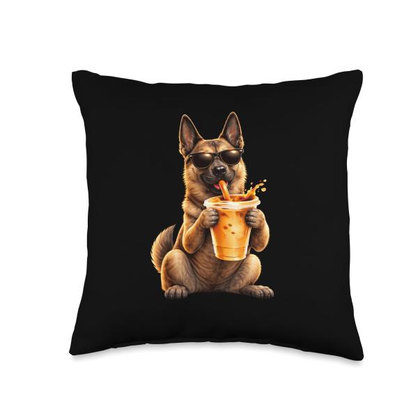 Belgian Malinois Lovers Coffee Design Funny Belgian Malinois Throw Pillow
