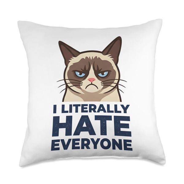 Funny Introvert Cat Meme I Literally Hate Everyone Throw Pillow