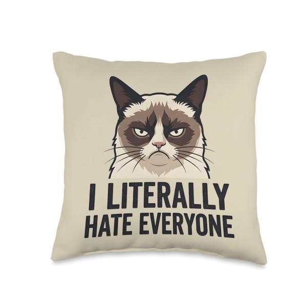 Funny Introvert Cat Meme I Literally Hate Everyone Throw Pillow