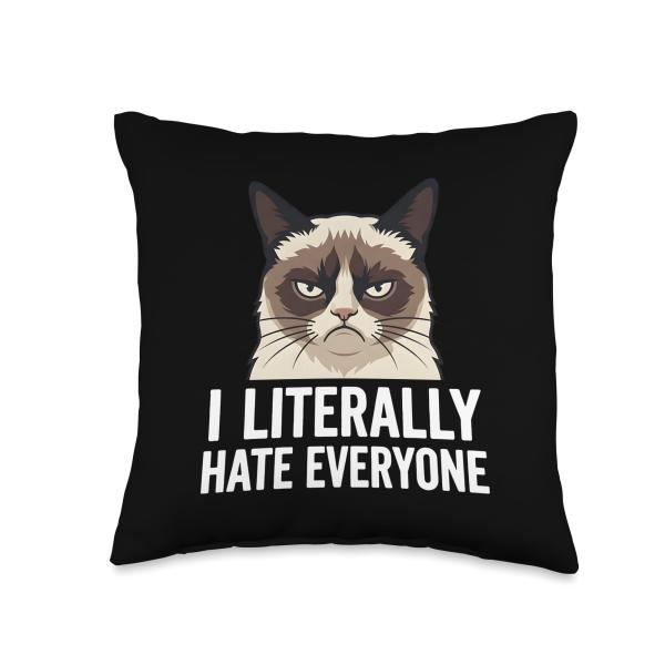 Funny Introvert Cat Meme I Literally Hate Everyone Throw Pillow