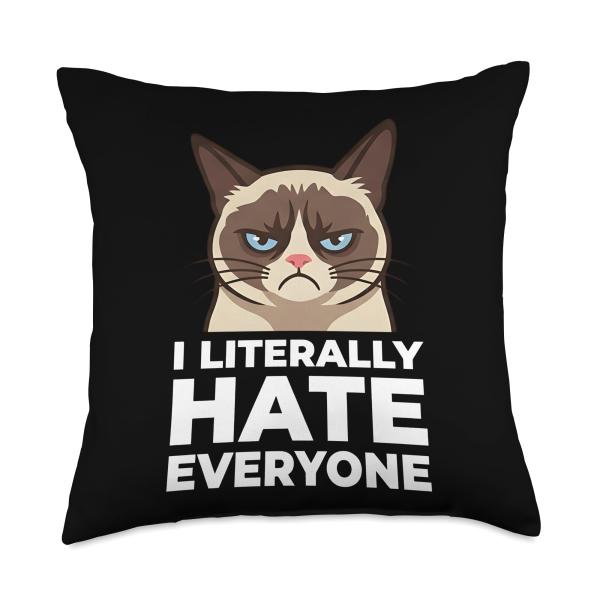 Funny Introvert Cat Meme I Literally Hate Everyone Throw Pillow