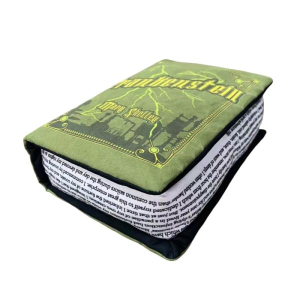 Classic Frankenstein Novelty Book-Shaped Throw Pillow - 9-Inch Openable Plush Cushion with Printed First Page, Gothic Horror Decor for Couch, Bed, Boo