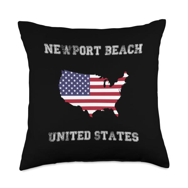 United States Distressed Flag Newport Beach Pride Throw Pillow