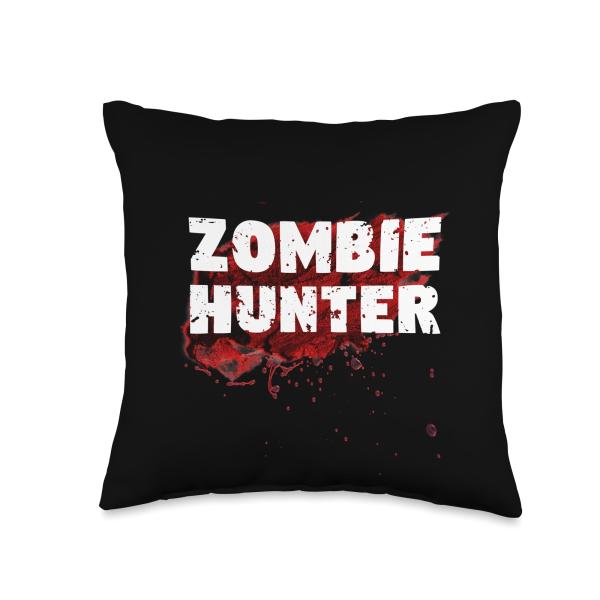 Zombie Hunter Cool Post Apocalypse Boy Girl Retro Halloween Throw Pillow