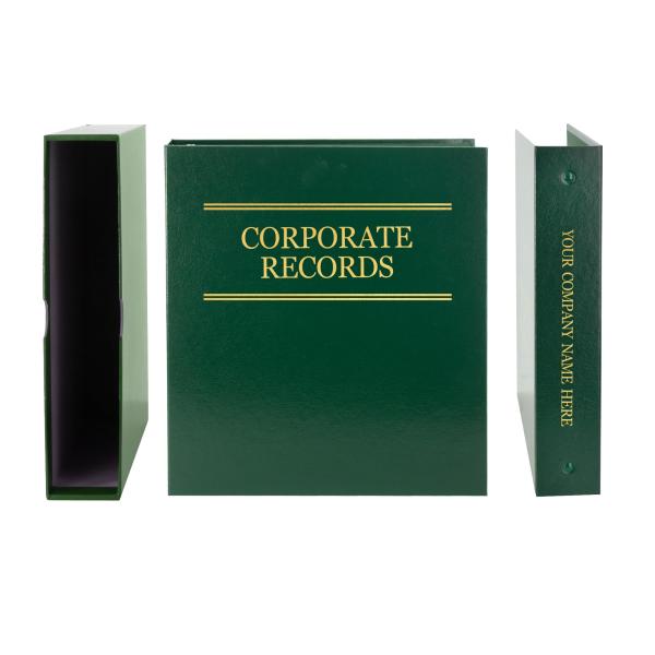 3-Ring Corporate Records Binder Portfolio with Slipcase and Custom Binder Dividers (Tabs) - Gold or Silver Text Options - Custom Corporate Record Book